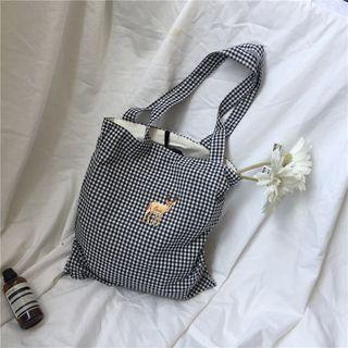 Gingham Embroidered Canvas Shopper Bag