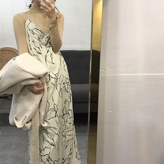 Spaghetti Strap Printed Maxi Dress Almond - One Size