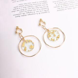 Gold Leaf Acetate Disc Alloy Hoop Dangle Earring