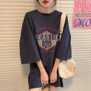 Short-sleeve Lettering Print T-shirt Gray - One Size