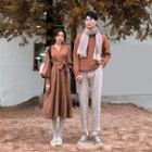 Couple Matching Puff-sleeve Knit Panel Midi A-line Dress / Sweater