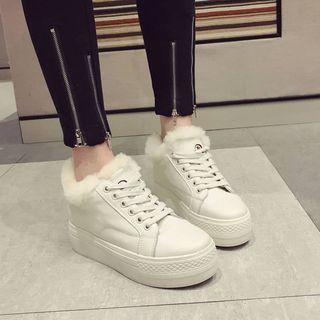 Platform Furry Trim Lace Up Sneakers