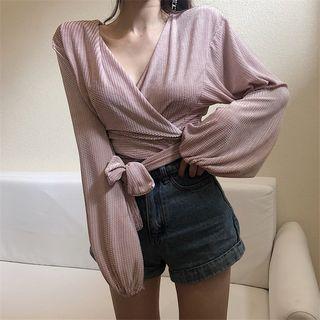 Puff Sleeve Lace Up V-neck Top