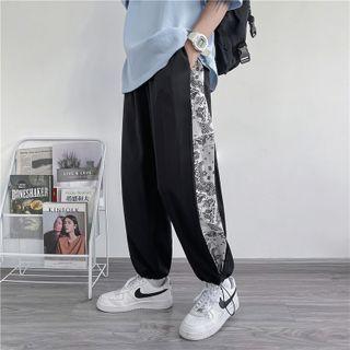 Side Pattern Print Wide Leg Drawstring Pants