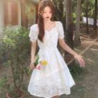 Puff-sleeve Tie-strap Floral Mini A-line Dress