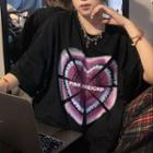 Short Sleeve Heart Print Loose T-shirt