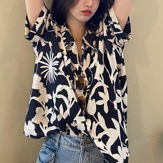 Floral Short-sleeve Shirt Floral Print - Black - One Size