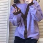 Set: Contrast Trim Cardigan + Scarf Cardigan - Purple - One Size / Scarf - Brown - One Size
