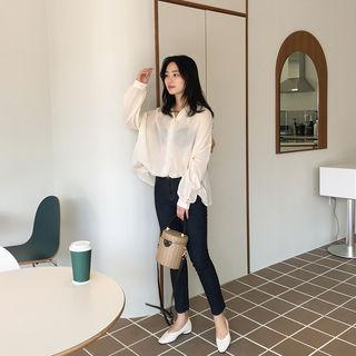 Open-placket Sheer Blouse
