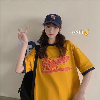 Short Sleeve Color Block Print T-shirt