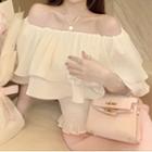 Elbow-sleeve Off Shoulder Ruffled Blouse