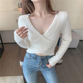 V-neck Crisscross Cable Knit Top