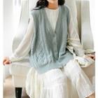 Cable Knit Vest / Long-sleeve Midi Dress