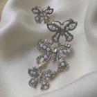 Non-matching Rhinestone Faux Pearl Butterfly Dangle Earring 1 Pair - S925 Silver Needle - Asymmetric - One Size