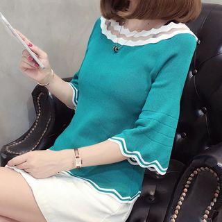 Scallop Trim 3/4-sleeve Knit Top