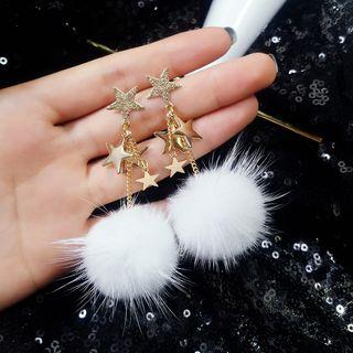 Star Pom Pom Drop Earring 1 Pair - E1988 - White - One Size