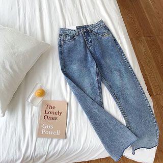 Lettering Embroidered High-waist Jeans