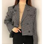 Mock-turtleneck Long-sleeve T-shirt / Houndstooth Double-breasted Blazer
