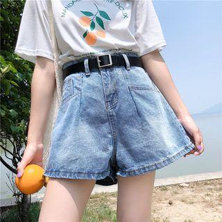 Set: Denim A-line Shorts + Square Buckled Belt