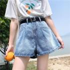 Set: Denim A-line Shorts + Square Buckled Belt