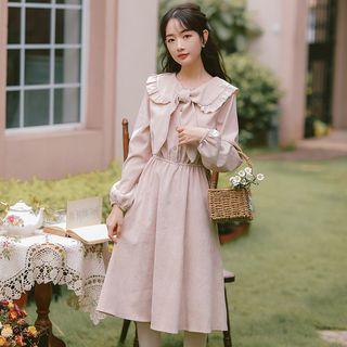 Peter Pan Collar Tie-neck Corduroy Dress