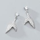 925 Sterling Silver Rhinestone Fish Tail Dangle Earring S925 Silver - 1 Pair - One Size