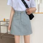 Plain A-line Denim Mini Skirt
