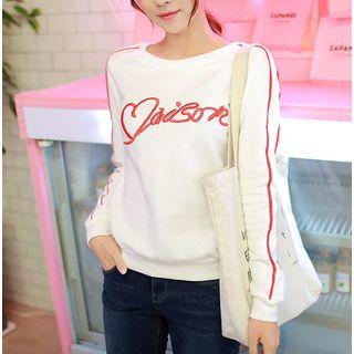 Long-sleeve Contrast Trim Embroidery Pullover