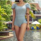 Checked Short-sleeve Swimsuit