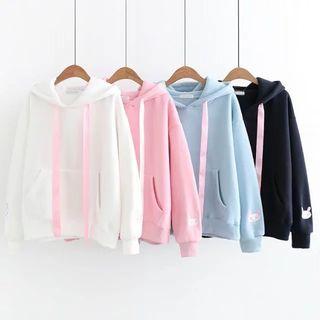 Rabbit Embroidered Hoodie White - One Size