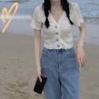 Short-sleeve Button-up Top / Jeans / Set