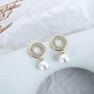 Rhinestone Faux Pearl Dangle Earring 1 Pair - Earrings - 925 Silver - One Size