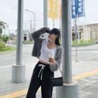 Metallic-button Fluffy Cropped Cardigan