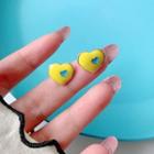 Heart Glaze Earring 1 Pair - S925 Silver - Yellow - One Size