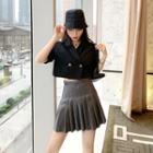 Double-breasted Crop Shirt / Pleated Mini Skirt