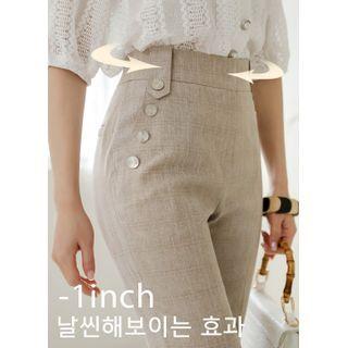 Button-detail Plaid Boot-cut Pants