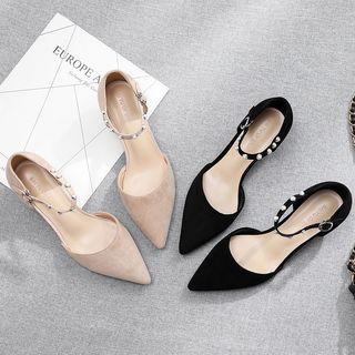 Faux Pearl Ankle Strap Kitten Heel Sandals