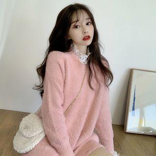 Furry Sweater / Long-sleeve Lace Top