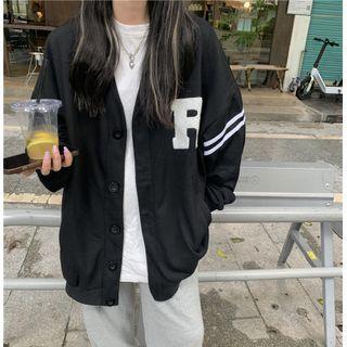 Long-sleeve Letter Embroidered Striped Cardigan