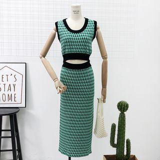 Set: Crop Tank Top + Midi Skirt Green - One Size