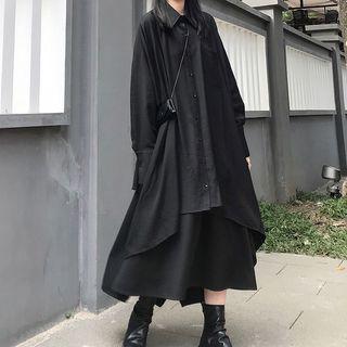 Asymmetric Long Shirt / A-line Midi Skirt