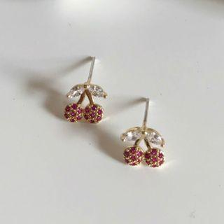 925 Sterling Silver Cherry Stud Earring 1 Pair - Cherry - Red - One Size