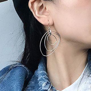 Irregular Layered Hoop Earring Silver Hook - Layered Hoop - Silver - One Size
