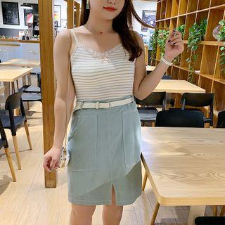 Mesh Ruffle Striped Camisole Top
