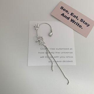 Rhinestone Alloy Fringed Cuff Earring 1 Pair - Silver - One Size