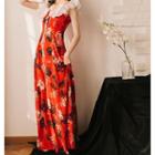 Sleeveless Ruffled Floral A-line Maxi Dress