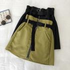 Plain Zip High-waist Cargo Skirt With Belt