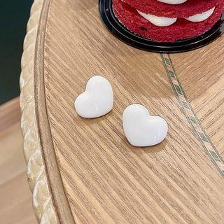 Heart Sterling Silver Ear Stud 1 Pair - Silver - One Size