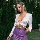 Lace-trim Long-sleeve V-neck Crop Top