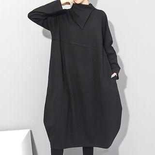 Long Sleeve Oversized Midi A-line Dress Black - One Size
